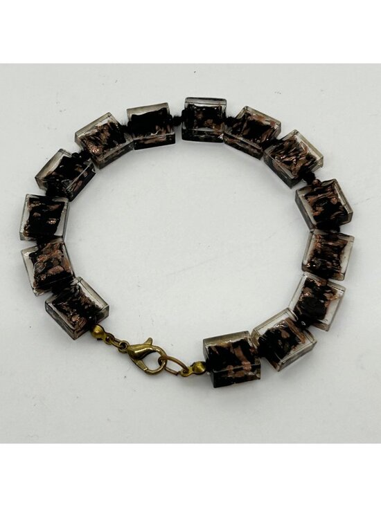Estate Jewelry - Vintage 1980s Retro Chunky Square Lucite Confetti Bead Bracelet Lobster Clasp